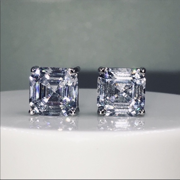 14k white gold asscher diamond 4 ct stud earrings - Picture 8 of 8